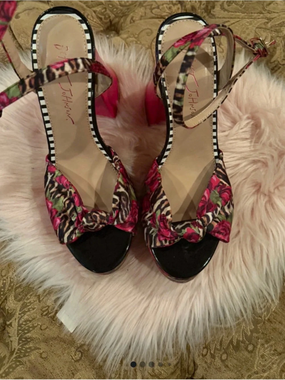 Betsey Johnson Hot Pink Floral Leopard Platform Sandal